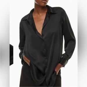 Wilfred Satin Black Button-Up Blouse